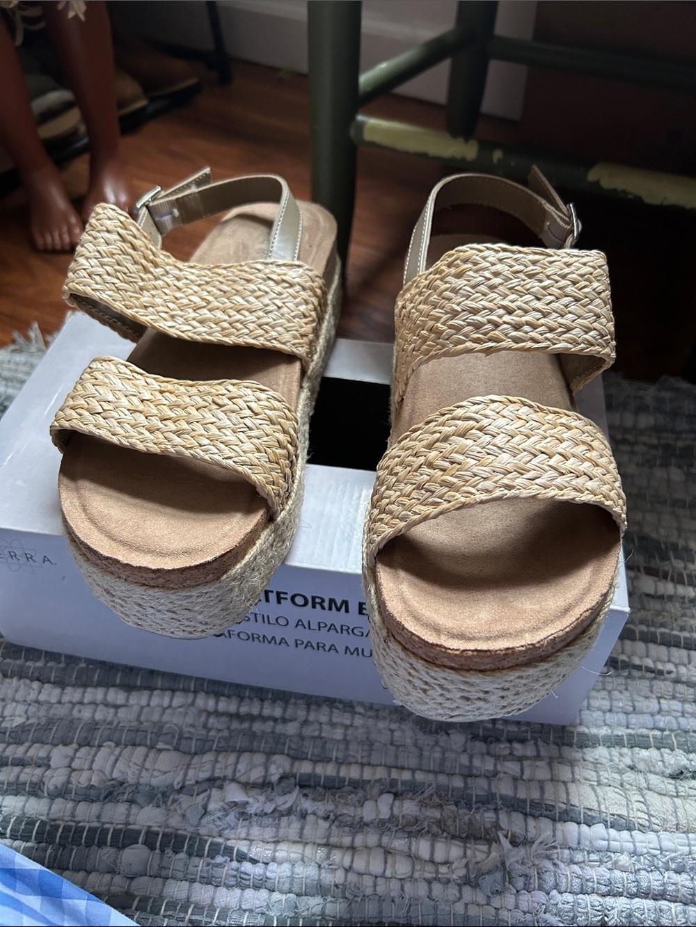 Serra Natural Woven Platform Sandals - Beige